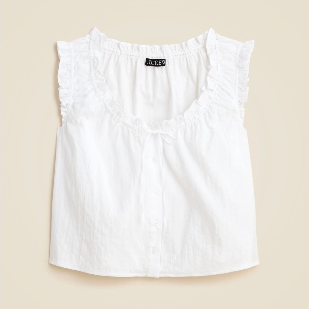 J. Crew White Ruffle Sleeveless Top